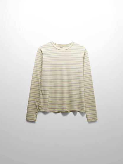 Multi Striped Ribbed Crew-Yellow-0