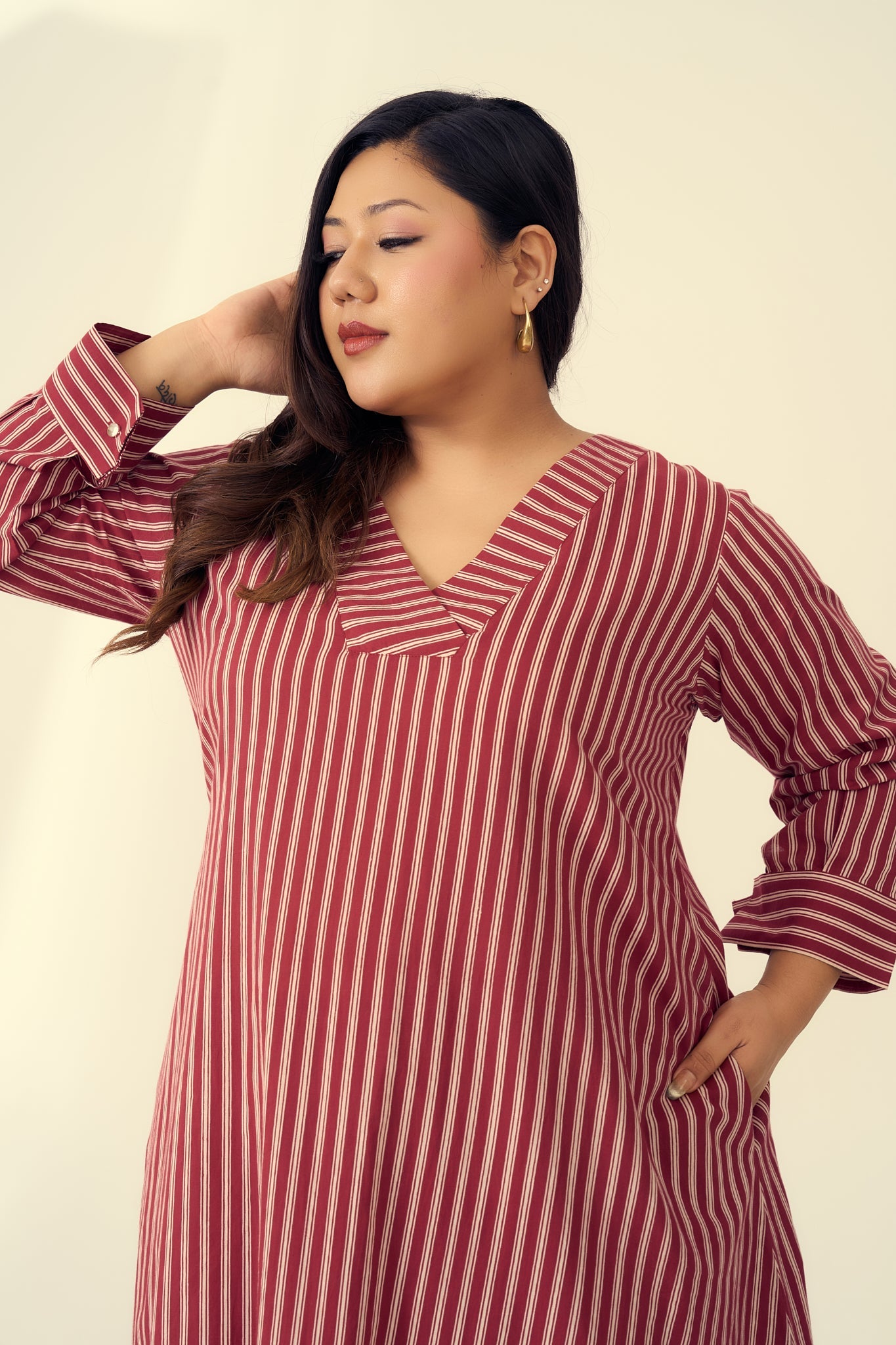 Deep Red Striped Cotton Co-ord Set-3