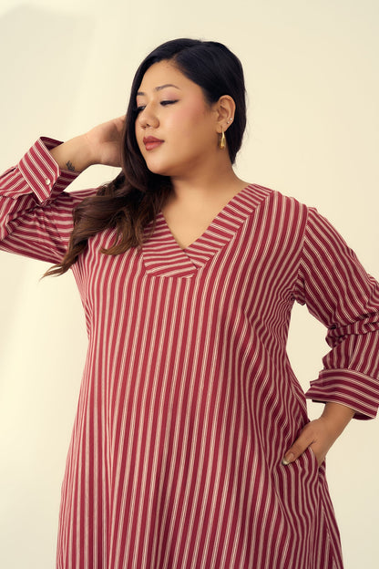 Deep Red Striped Cotton Co-ord Set-3