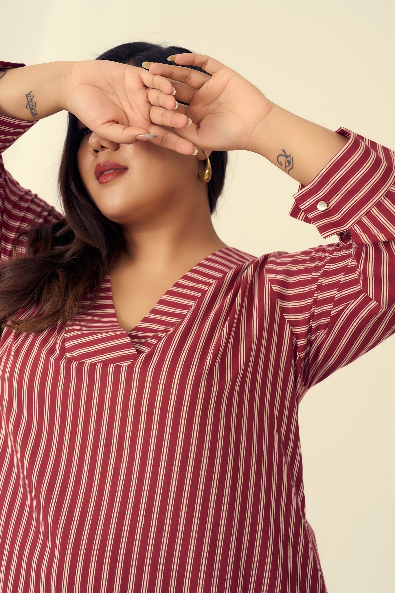 Deep Red Striped Cotton Co-ord Set-1