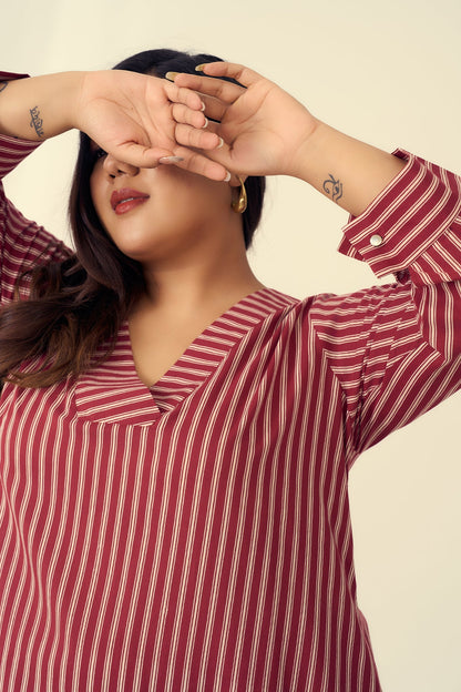 Deep Red Striped Cotton Co-ord Set-1