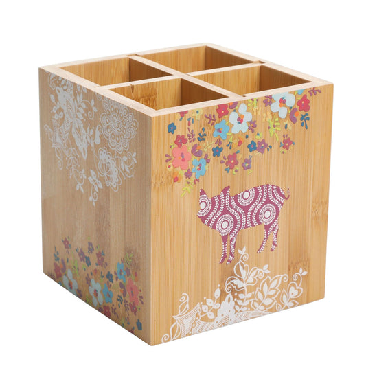 Gibson Urban Market 5.5 Inch Square Bamboo Utensil Holder in Animal and Floral Print-0