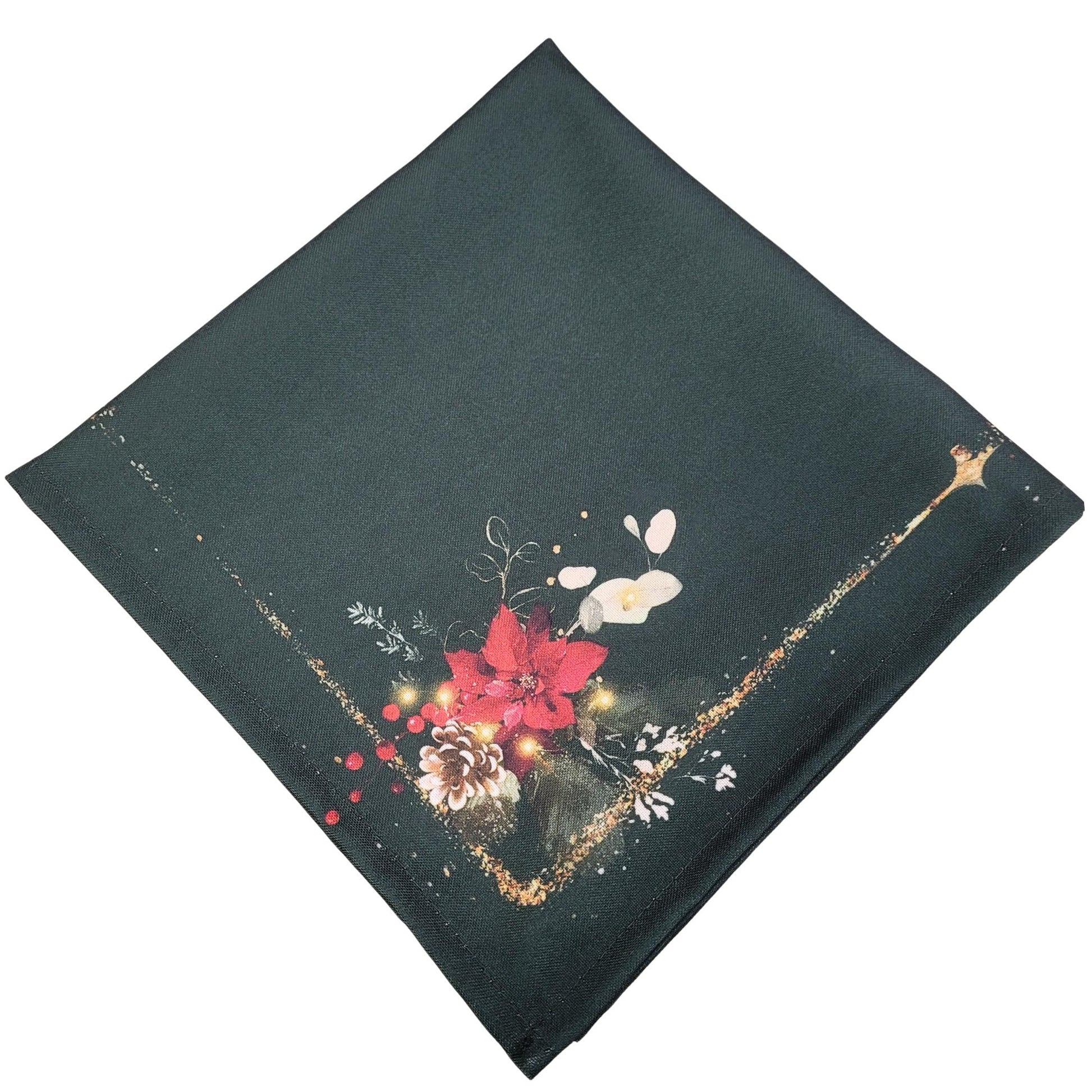 Charlo's Cloth Napkins Set of 4 Green Christmas Arrangement 16" by 16"-1