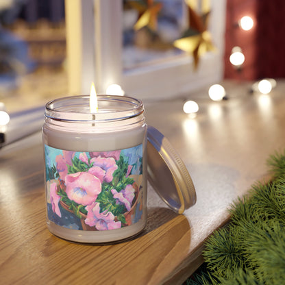 9oz Eco-Friendly Scented or Unscented Soy Wax Candle Jar with 'Pink Petals in Bloom' Artwork by American Artist Barbara Cleary-3