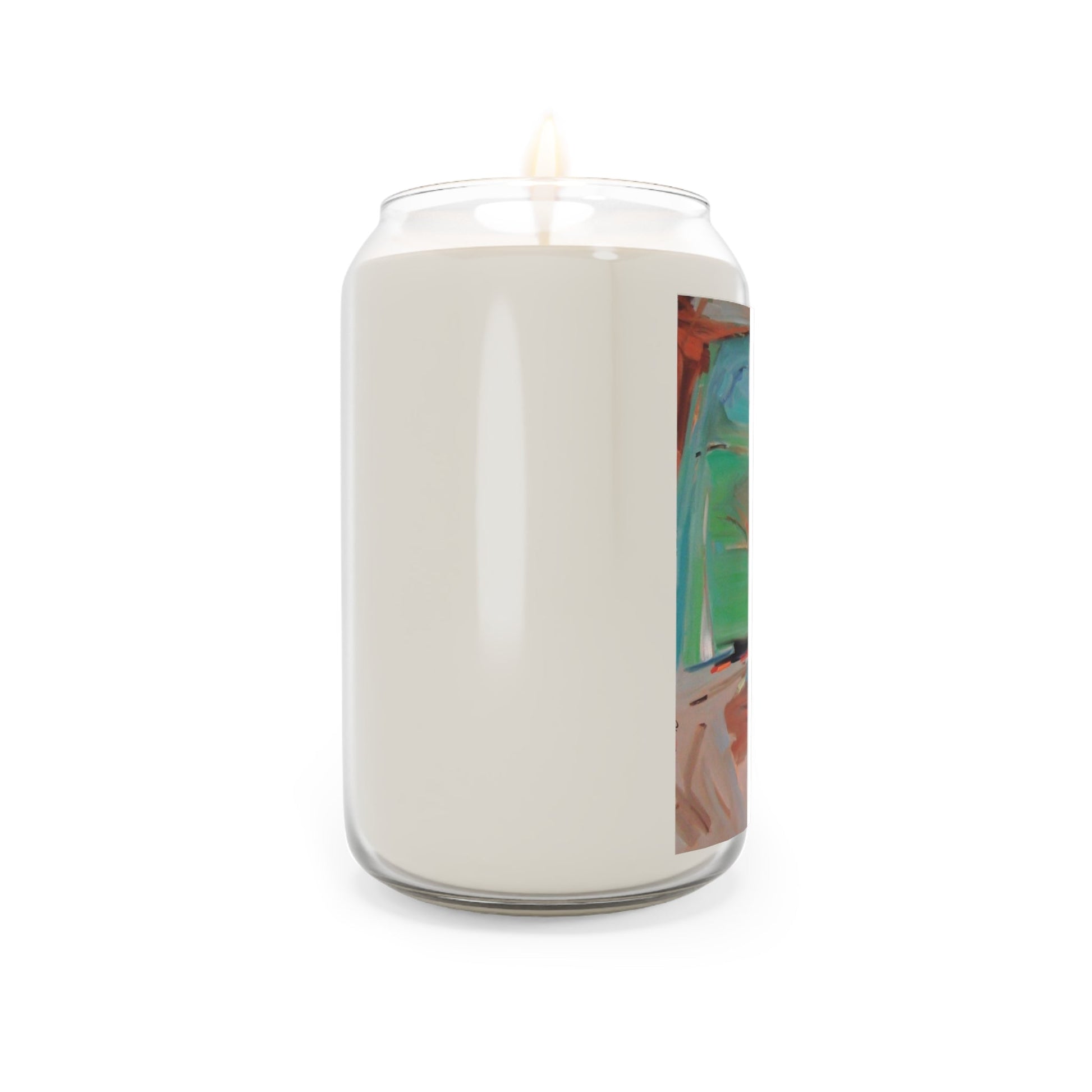 13.75oz Eco-Friendly Scented or Unscented Soy Wax Candle Jar with 'Colorscape 2' Abstract Artwork by American Artist Barbara Cleary-3