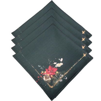 Charlo's Cloth Napkins Set of 4 Green Christmas Arrangement 16" by 16"-0