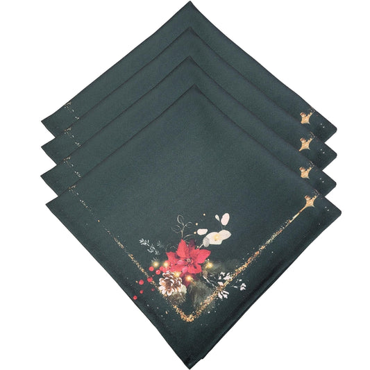 Charlo's Cloth Napkins Set of 4 Green Christmas Arrangement 16" by 16"-0