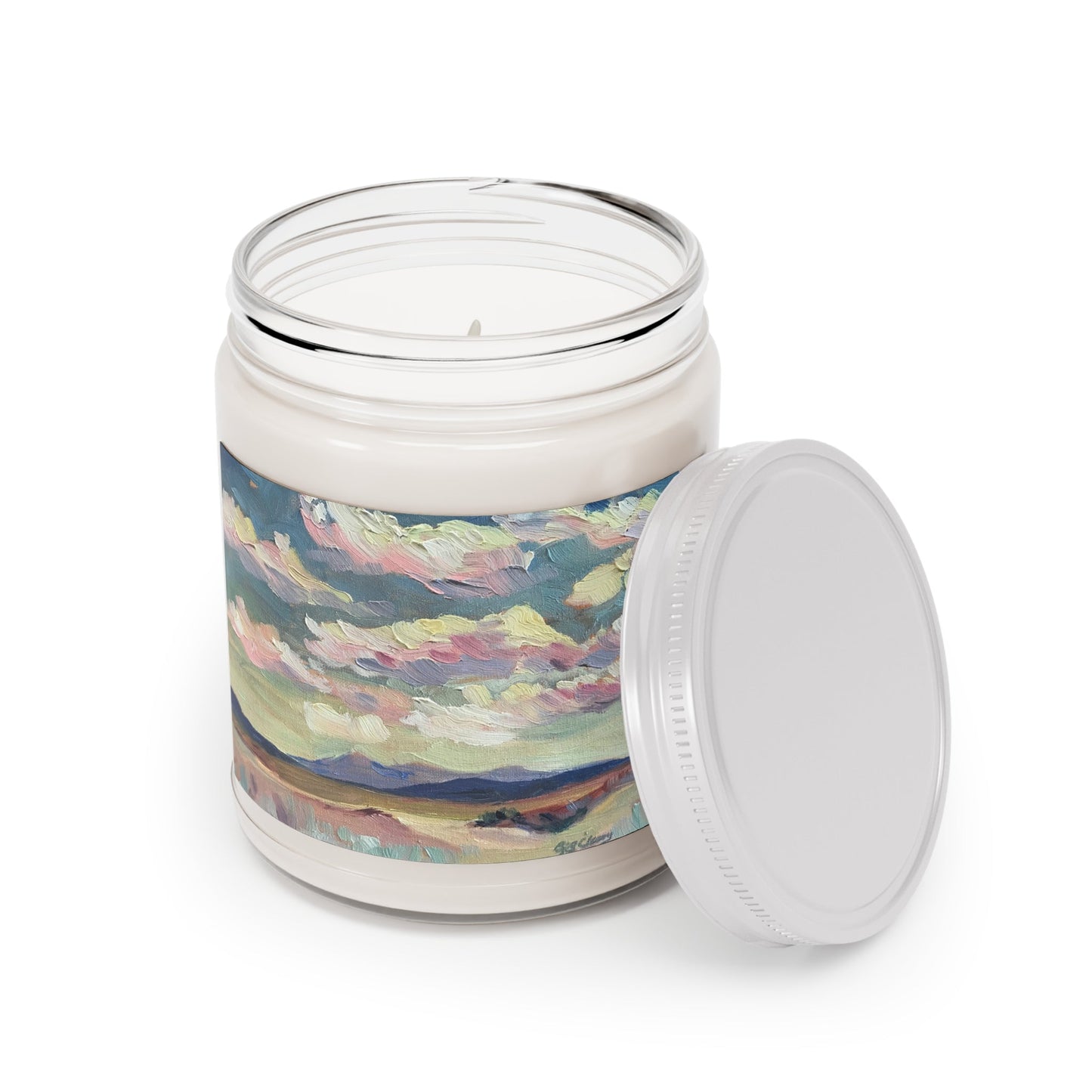 9oz Eco-Friendly Scented or Unscented Scented or Unscented Soy Wax Candle Jar with 'Rio Chama' Landscape Artwork by American Artist Barbara Cleary-2