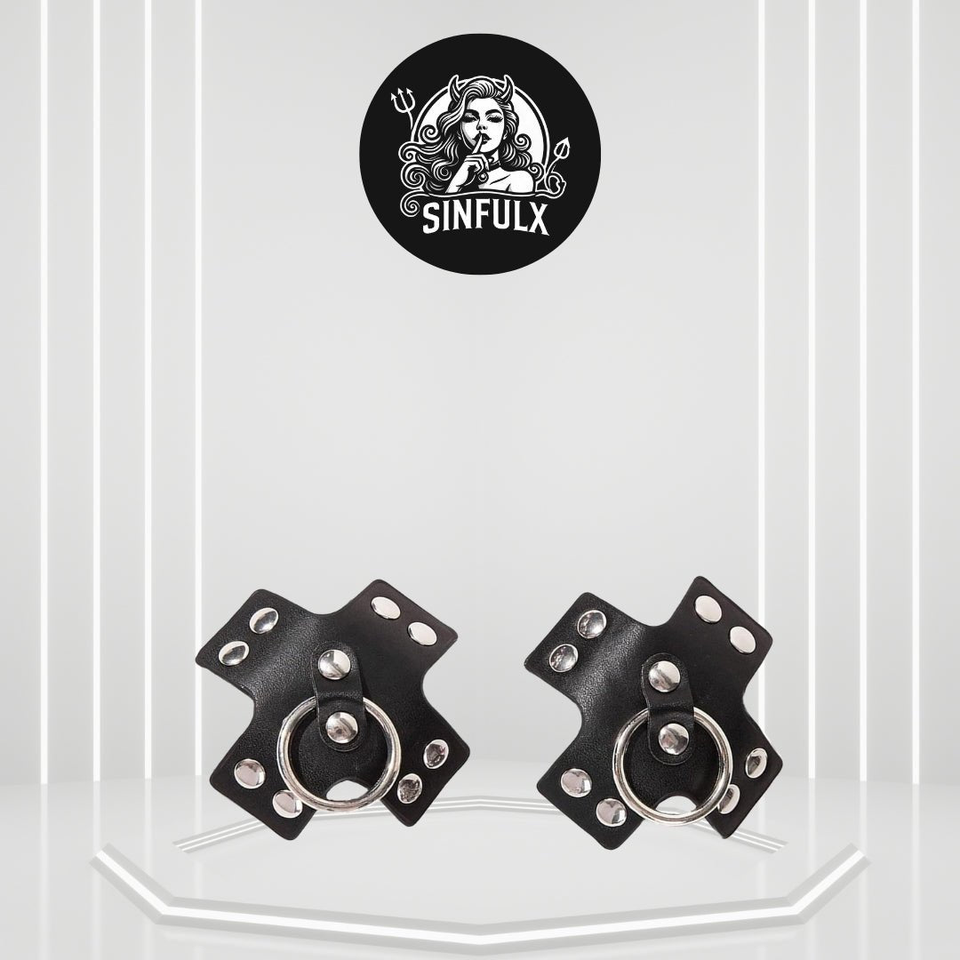 Black Leather BDSM Nipple Pasties-0