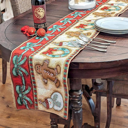 DaDa Bedding Gingerbread Snowman Holiday Woven Tapestry Dining Table Runner (12917)-1