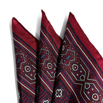 Burgundy Geometric Silk Pocket Square-1