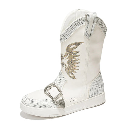 Cape Robbin Sparkly Cowgirl Boots - Rhinestone Cowboy Boots for Women - Ankle Boots for Women Glitter Cowboy Boots - Sparkly Booties for Women (Jonie) - White Size 9