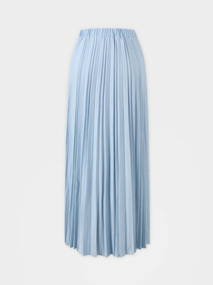 Denim Pleated Skirt-Light Blue-1