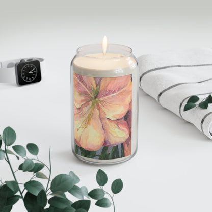 13.75oz Eco-Friendly Scented or Unscented Soy Wax Candle Jar with 'Amaryllis' Artwork by American Artist Barbara Cleary-2