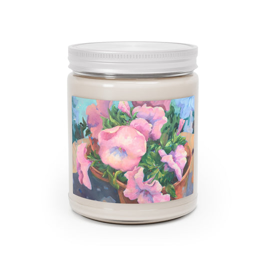 9oz Eco-Friendly Scented or Unscented Soy Wax Candle Jar with 'Pink Petals in Bloom' Artwork by American Artist Barbara Cleary-0