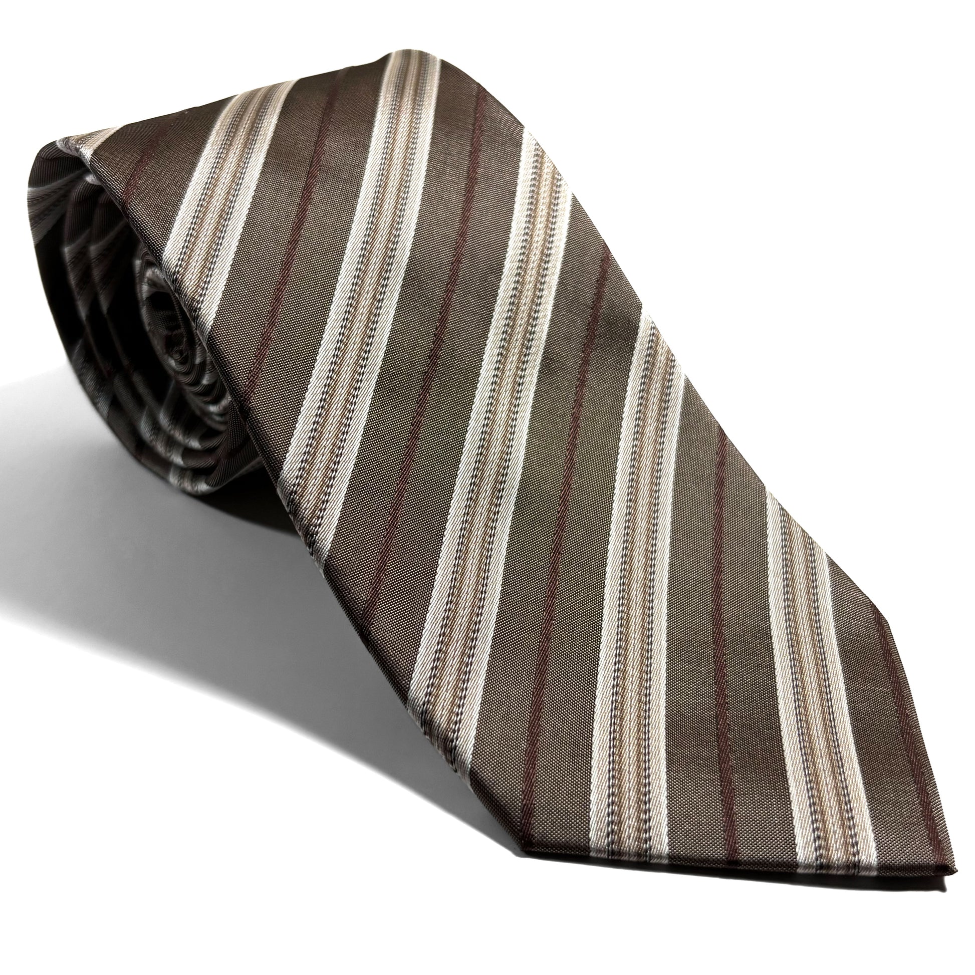 Brown Striped Silk Jacquard Tie-0