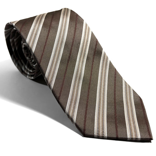Brown Striped Silk Jacquard Tie-0
