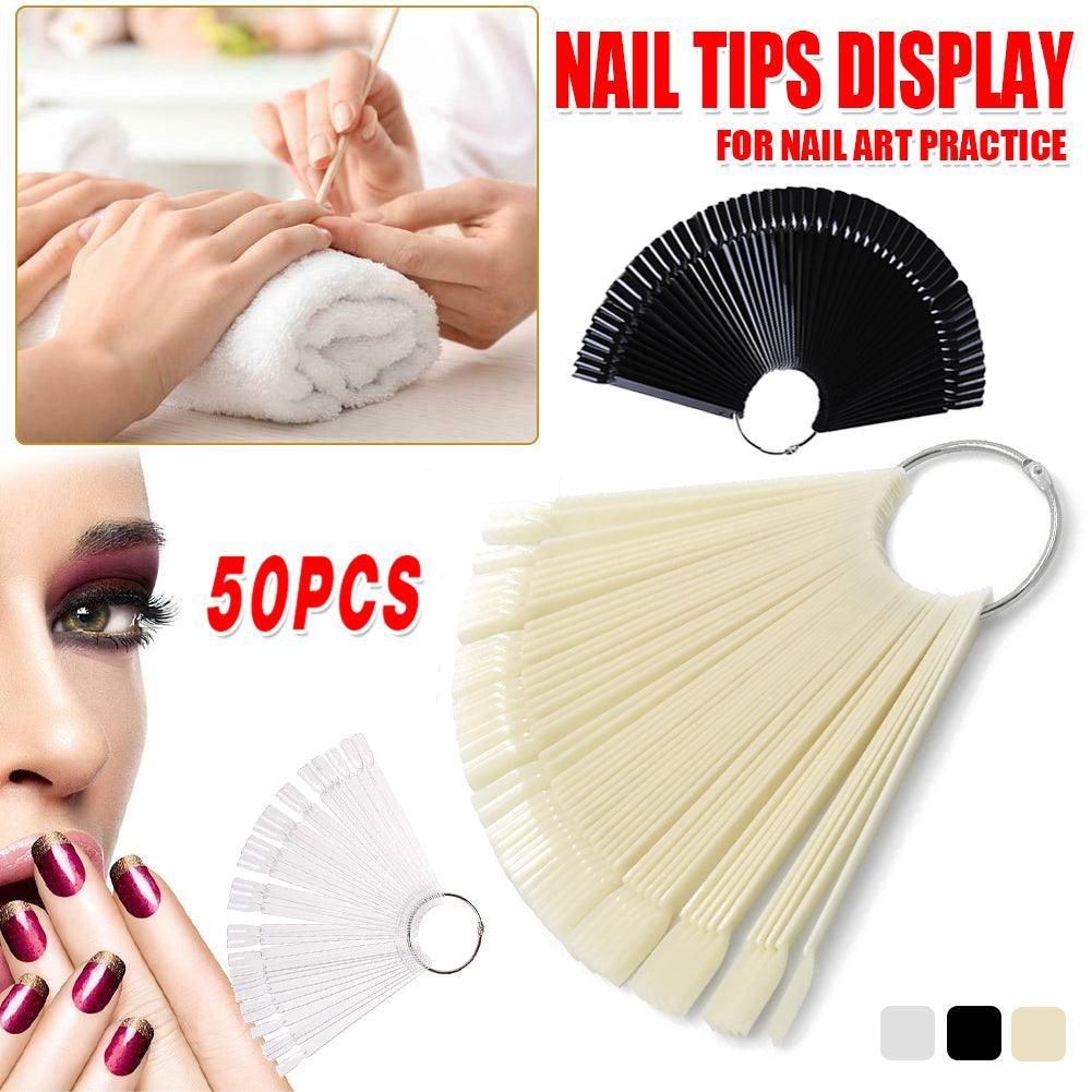 50Pcs Round Head Iron Ring Fan Color Card Oval Fake Nail Practice Tools-0