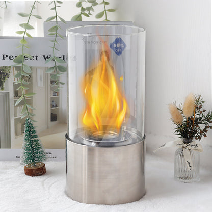 JHY DESIGN Portable Tabletop Firepit – Cylindrical Glass, 25cm H, Bio Ethanol Ventless, Indoor/Outdoor-4