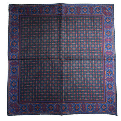 Forest Green & Bronze Small Geometric Ancient Madder Silk Pocket Square-3