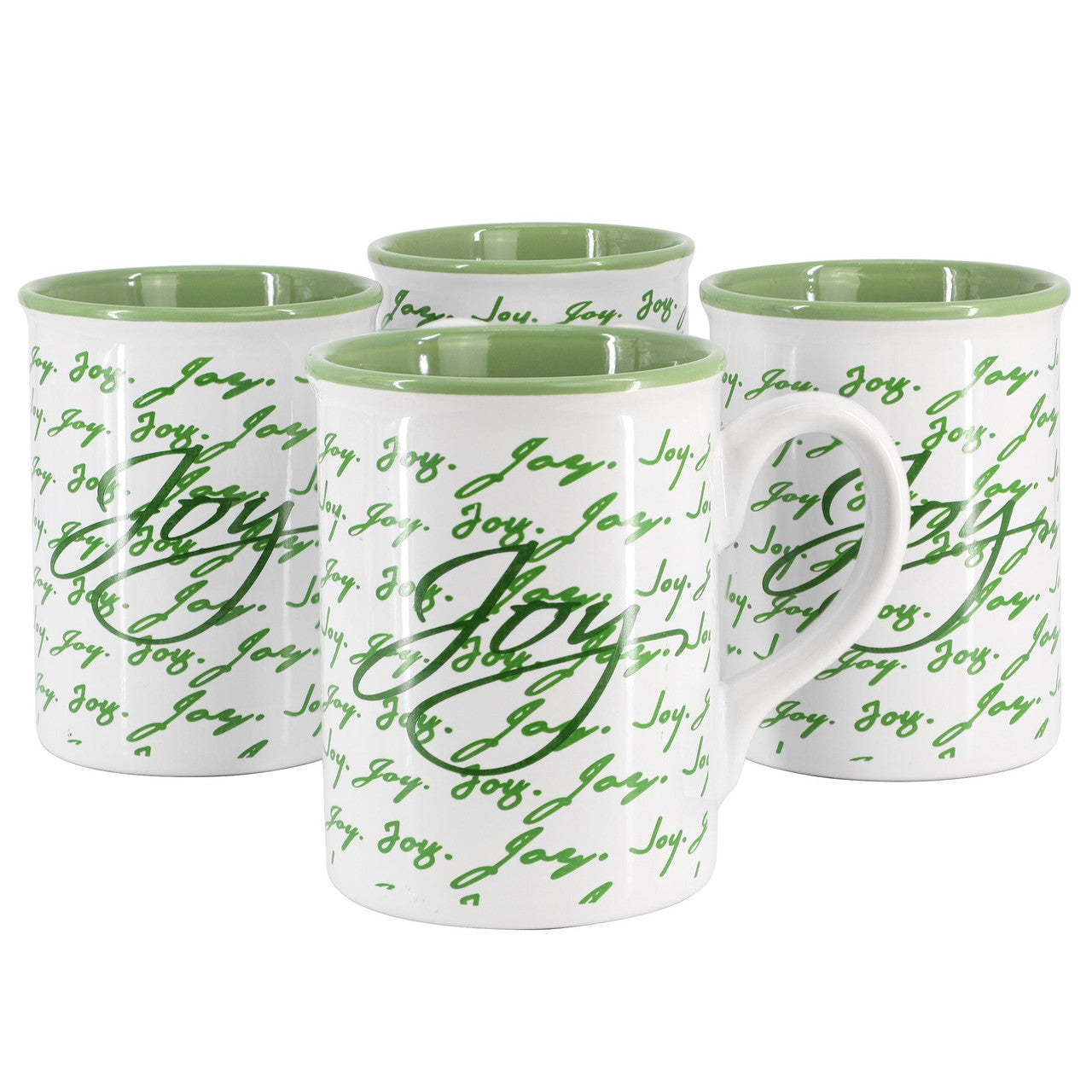 Gibson Home Inspirational Words Joy 4 Piece 16 Ounce Stoneware Mug Set in Green-0