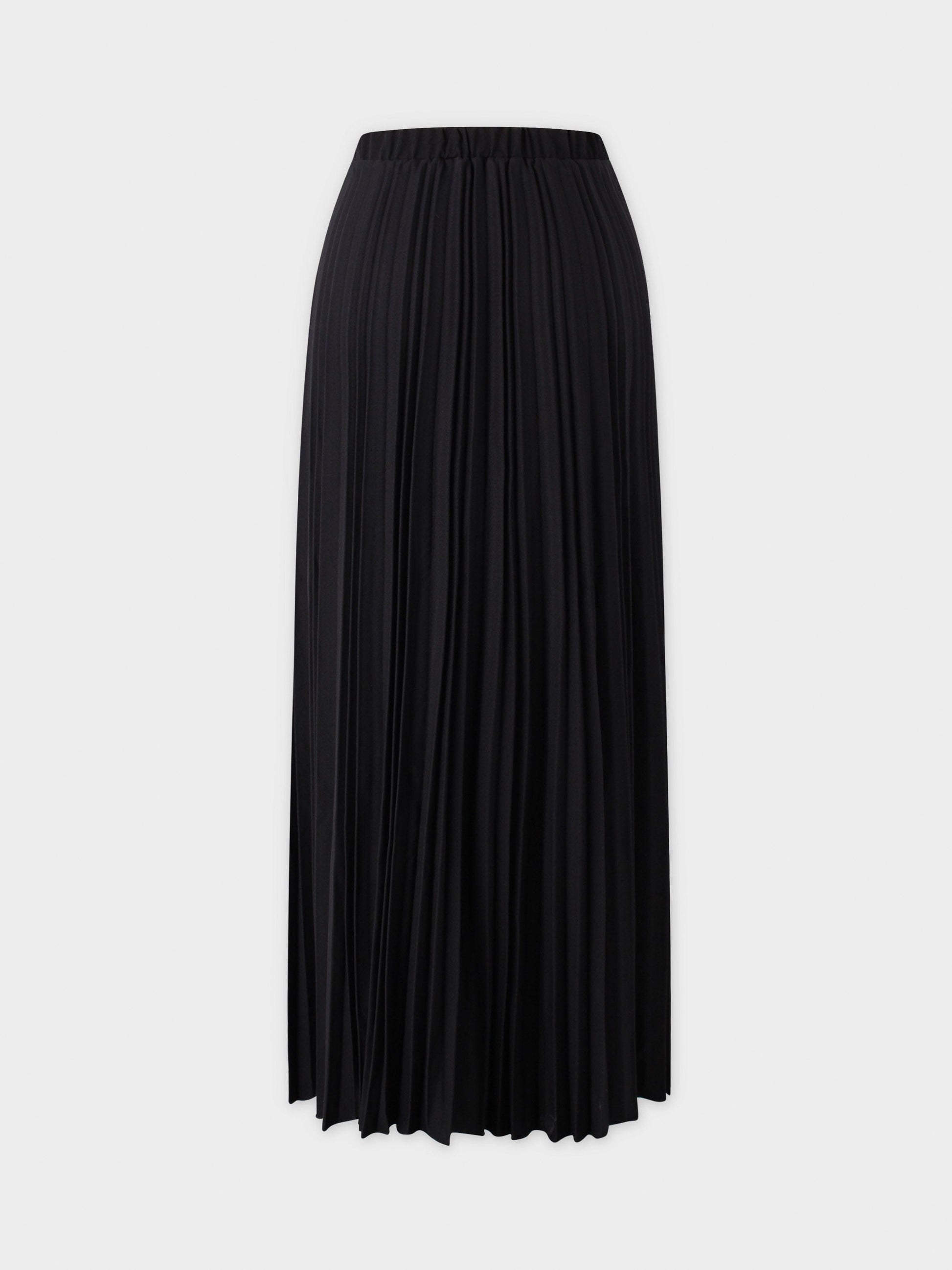 Denim Pleated Skirt-Black-1