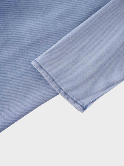 Chambray Denim Wrap Dress-Blue-4