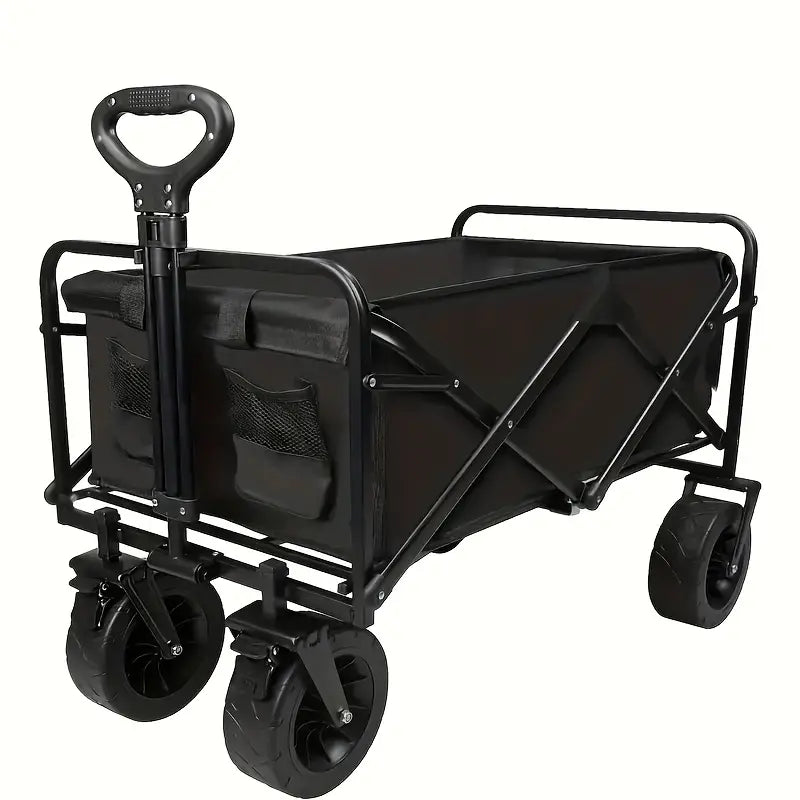 Heavy Duty Foldable Camping Wagon with Wide Wheels - Black-0