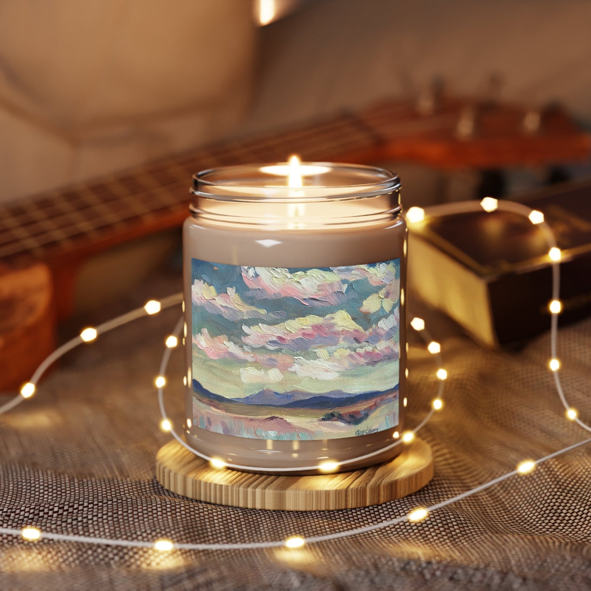 9oz Eco-Friendly Scented or Unscented Scented or Unscented Soy Wax Candle Jar with 'Rio Chama' Landscape Artwork by American Artist Barbara Cleary-3
