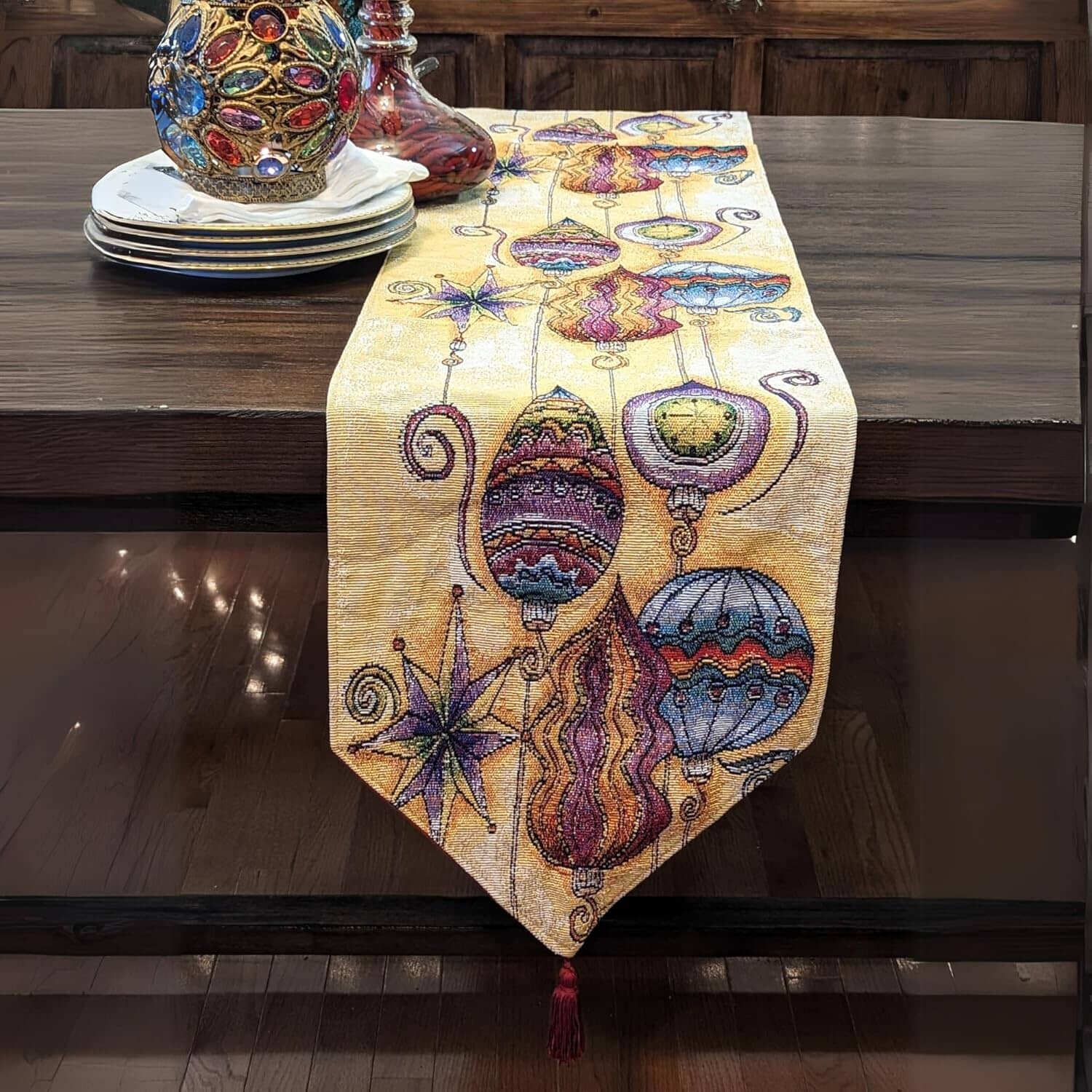 DaDa Bedding Bohemian Ornaments Colorful Holiday Lanterns Tapestry Dining Table Runner (14916)-0