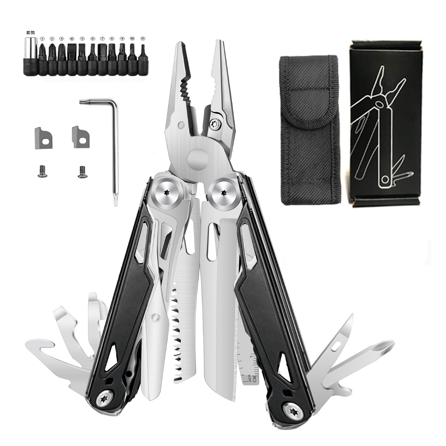 Foldable Multitool Pliers with Scissors and Screwdriver Stainless Steel Multi Tool Pliers with Replaceable Wire Cutters and Saw-6