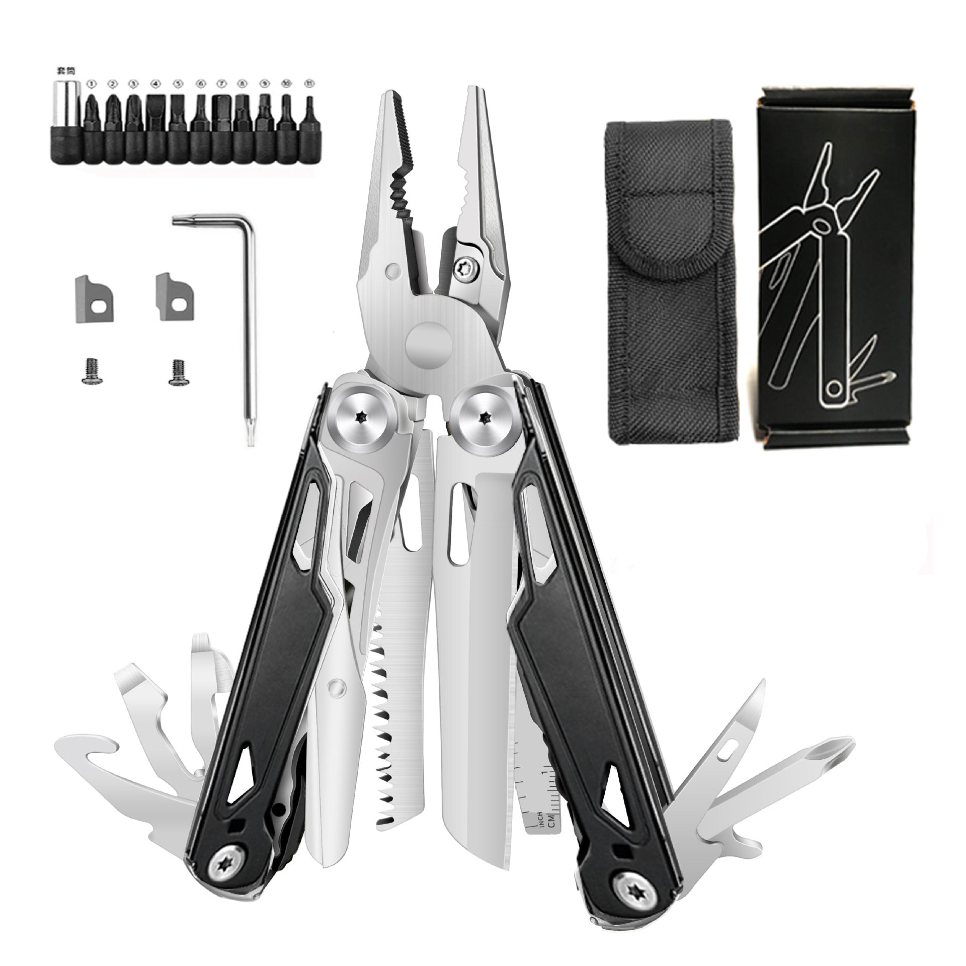 Foldable Multitool Pliers with Scissors and Screwdriver Stainless Steel Multi Tool Pliers with Replaceable Wire Cutters and Saw-6