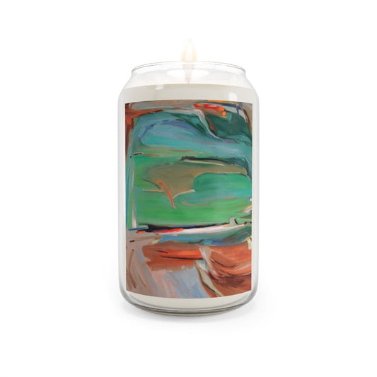 13.75oz Eco-Friendly Scented or Unscented Soy Wax Candle Jar with 'Colorscape 2' Abstract Artwork by American Artist Barbara Cleary-0
