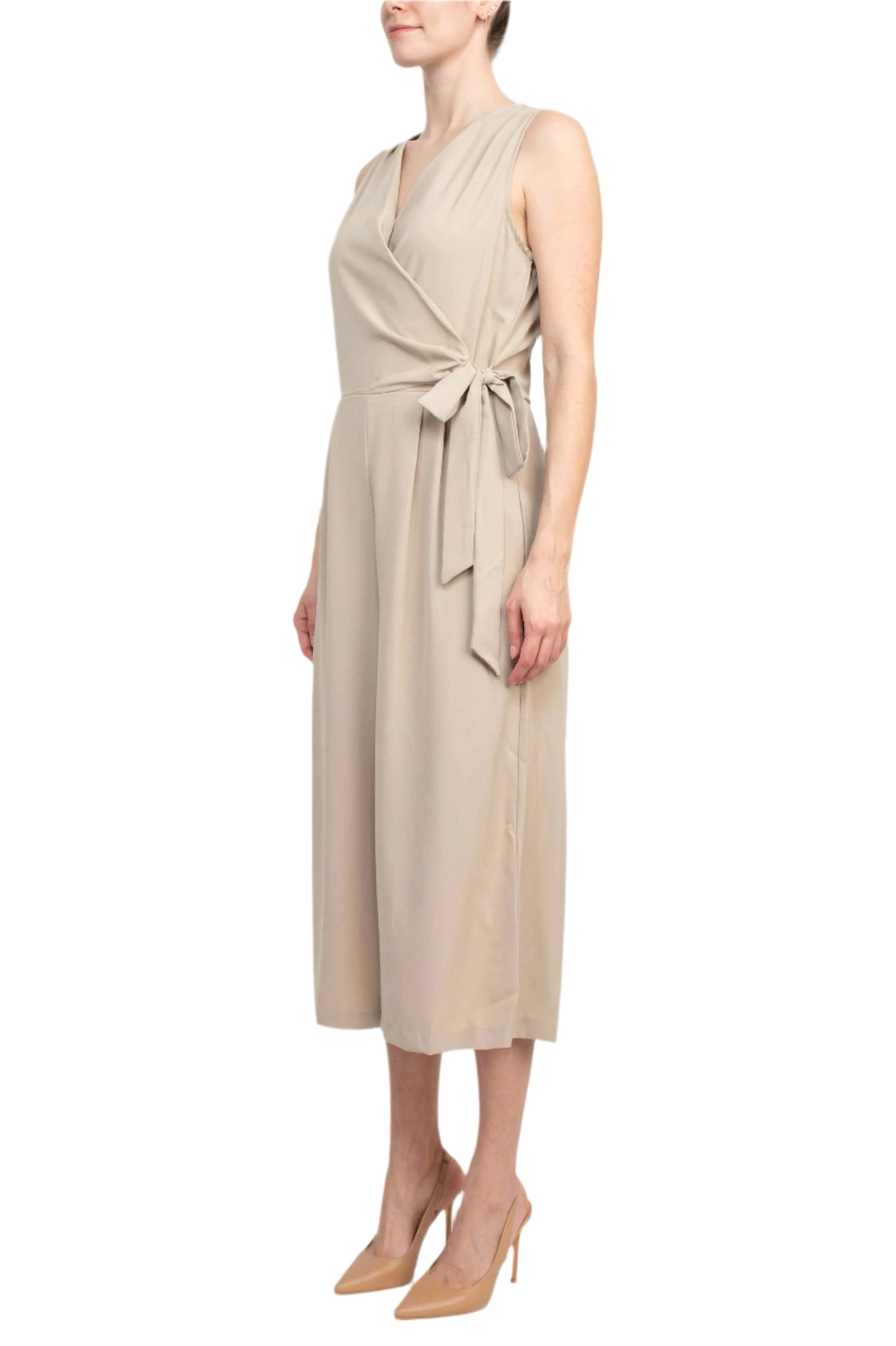 Emma & Michele V-Neck Sleeveless Tie Side Solid Pockets Crepe Jumpsuit-2