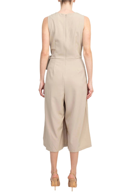Emma & Michele V-Neck Sleeveless Tie Side Solid Pockets Crepe Jumpsuit-3