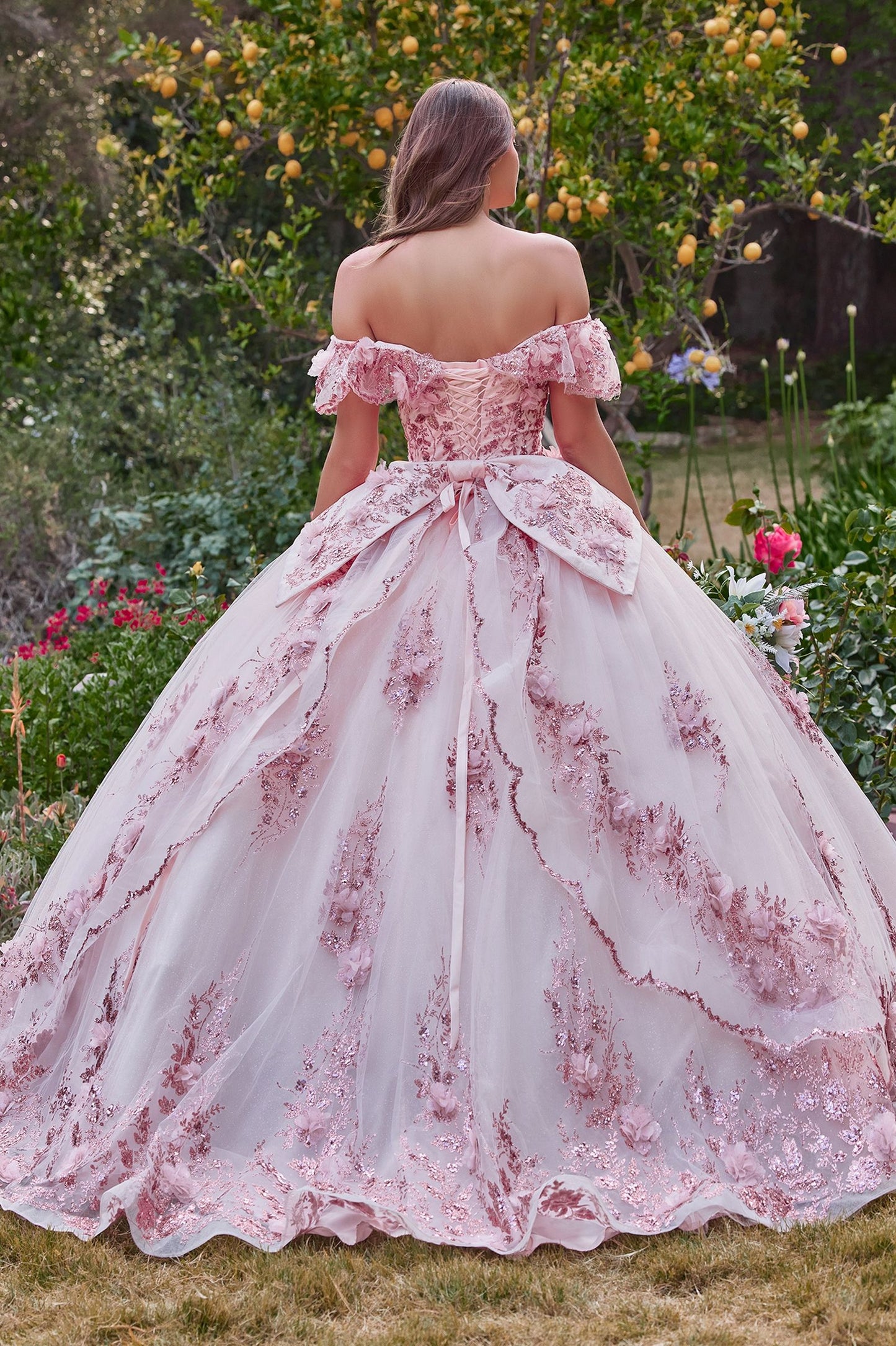 Floral Off The Shoulder Quince Ball Gown-3
