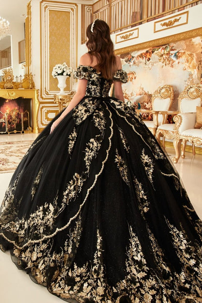 Floral Off The Shoulder Quince Ball Gown-1
