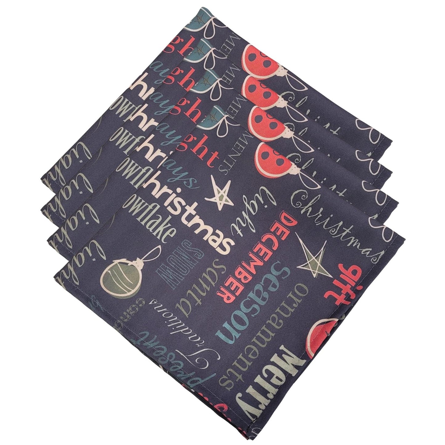 Charlo's Cloth Napkins Set of 4 Christmas Words 16" by 16" - Green-0