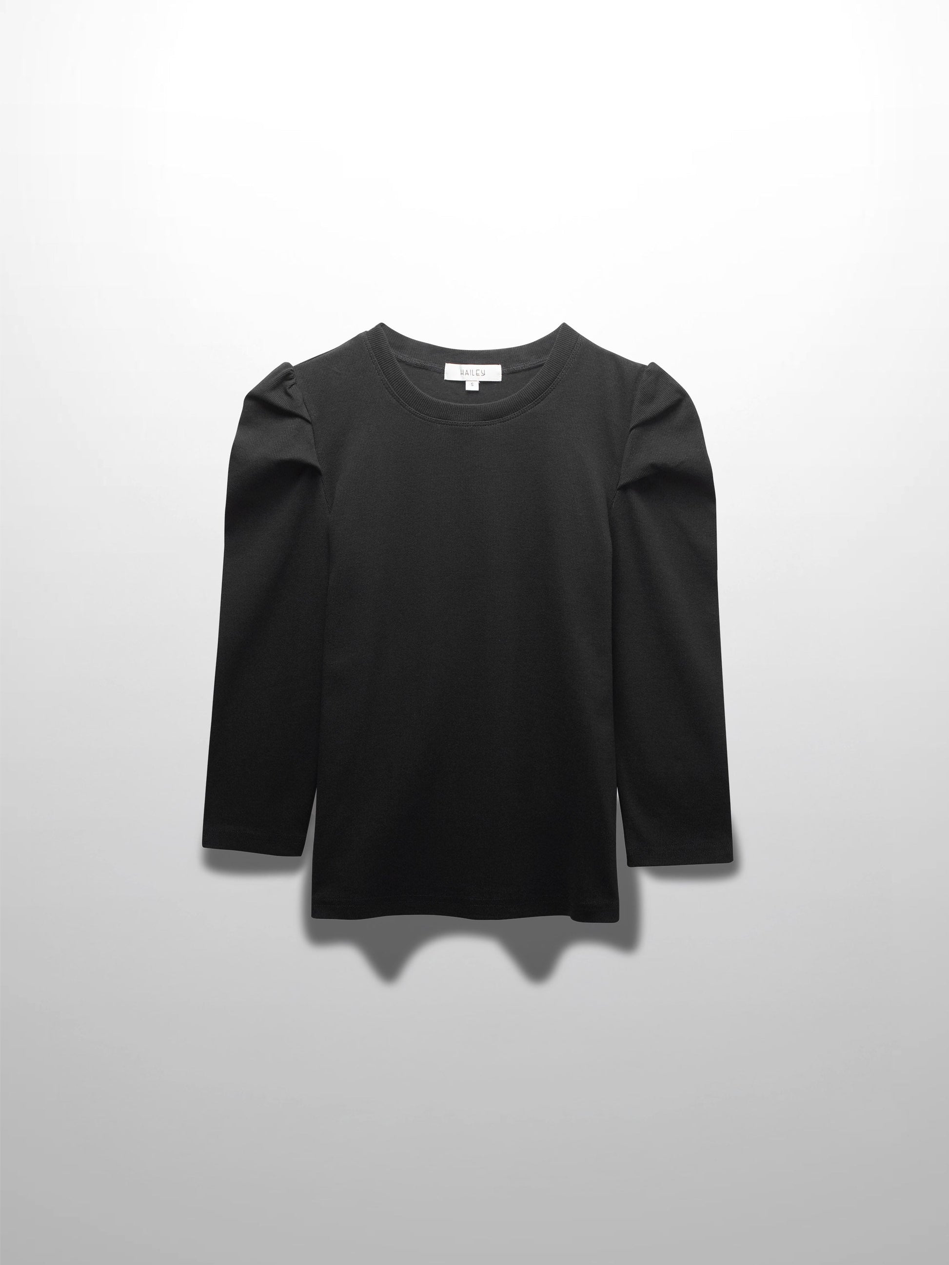 Ribbed Crew Neck Puff Sleeve Top-Black-1