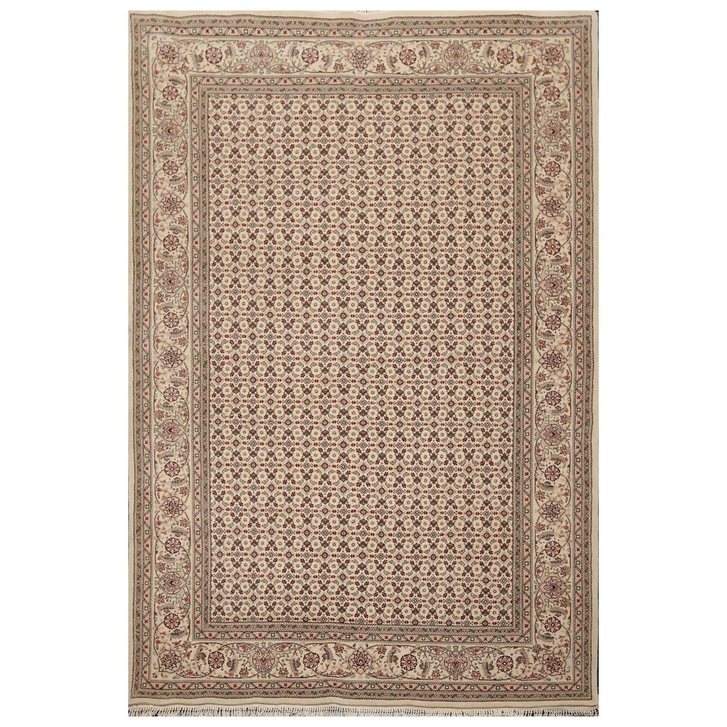 5'10" x 8'9" Hand Knotted Wool & Silk Traditional Oriental Area Rug Cream, Gray-0
