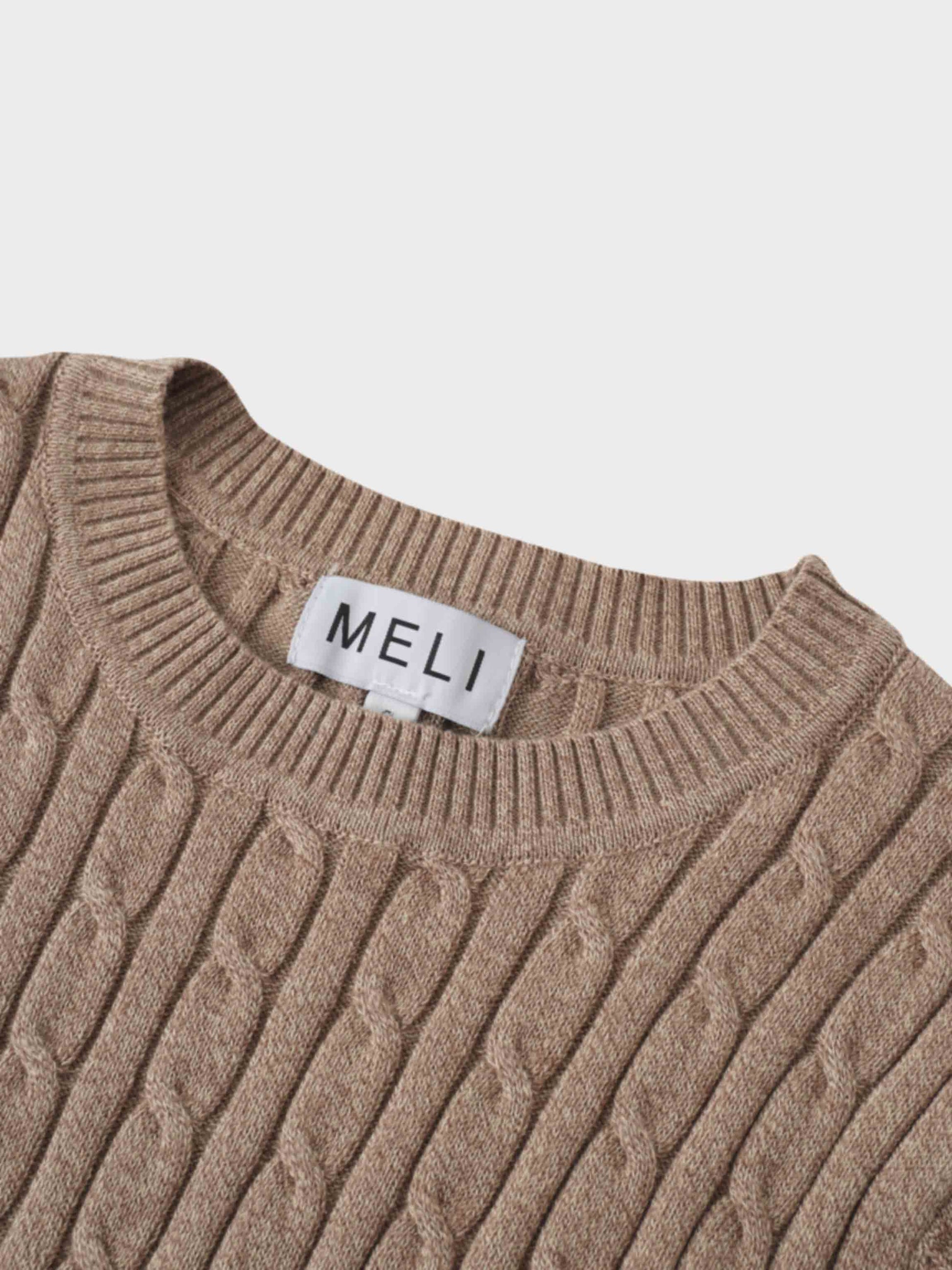 Crew Neck Cable Sweater-Heathered Camel-2