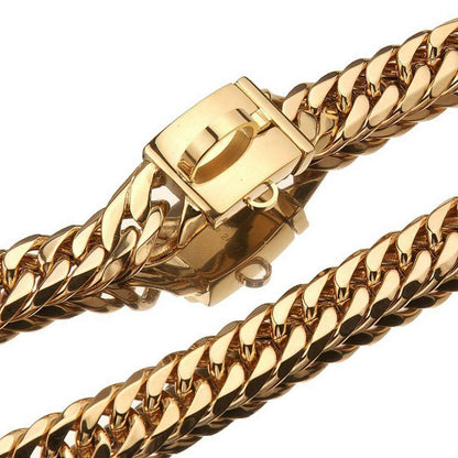Gold Stainless Steel French Pitbully Dog Collar Leash - Stylish And Durable Pet Chain-1