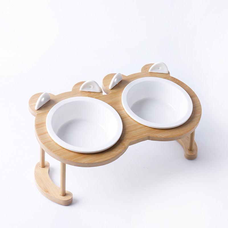 Elevatepet Ceramic Tilted Cat Bowl With Bamboo Stand-1