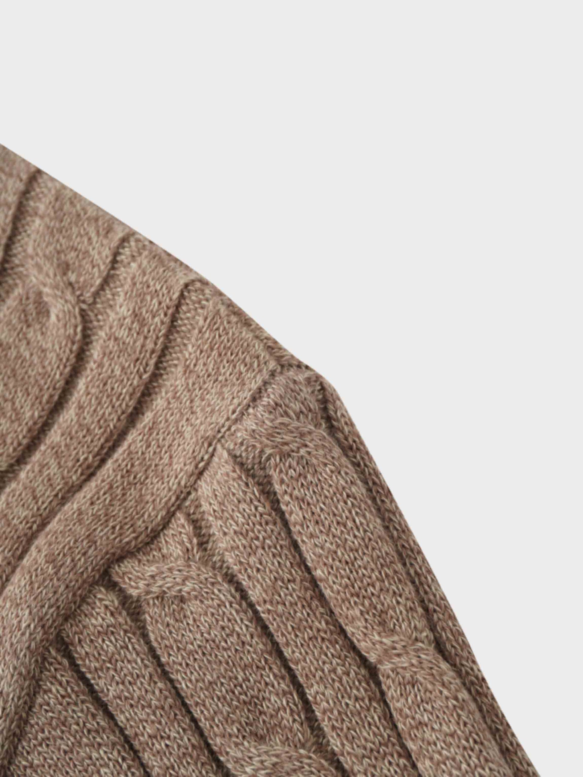 Crew Neck Cable Sweater-Heathered Camel-3
