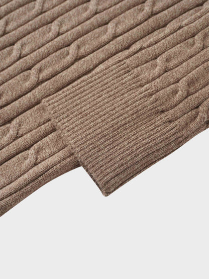 Crew Neck Cable Sweater-Heathered Camel-4