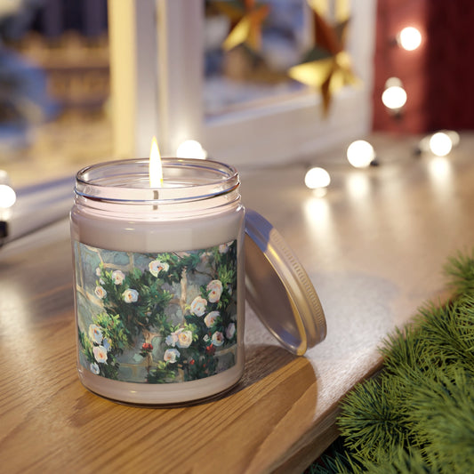 9 oz Soy Wax Candle Jar Featuring “White Roses” Floral Oil Painting by Barbara Cleary-0