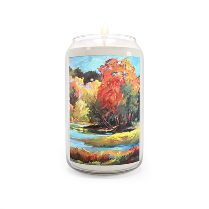13.75oz Eco-Friendly Scented or Unscented Soy Wax Candle Jar  with 'Autumn Fire' Artwork by American Artist Barbara Cleary (Fall Collection)-0