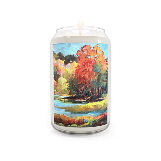 13.75oz Eco-Friendly Scented or Unscented Soy Wax Candle Jar  with 'Autumn Fire' Artwork by American Artist Barbara Cleary (Fall Collection)-0