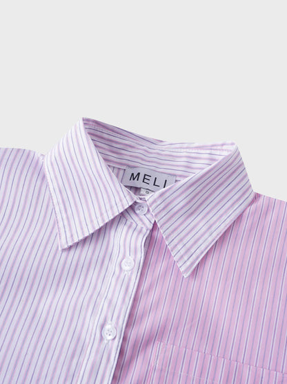 Mix Pinstripe Button Down Shirt-Pink-4