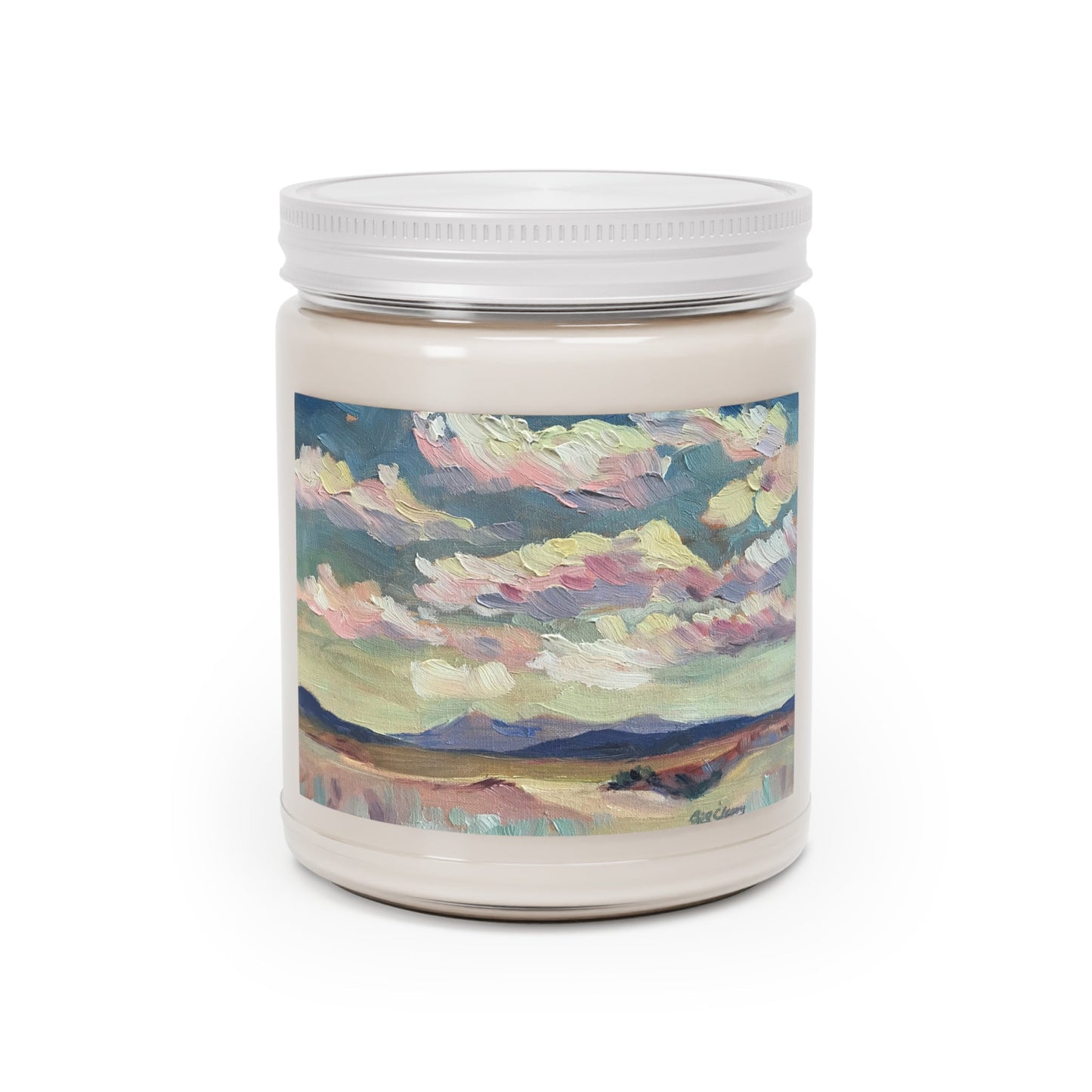 9oz Eco-Friendly Scented or Unscented Scented or Unscented Soy Wax Candle Jar with 'Rio Chama' Landscape Artwork by American Artist Barbara Cleary-0